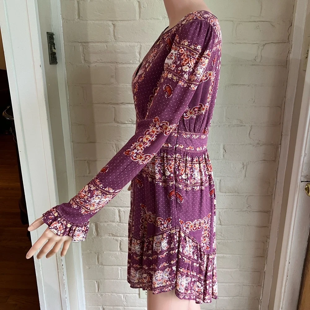 Free People lavender peasant boho floral flowy dress size xs